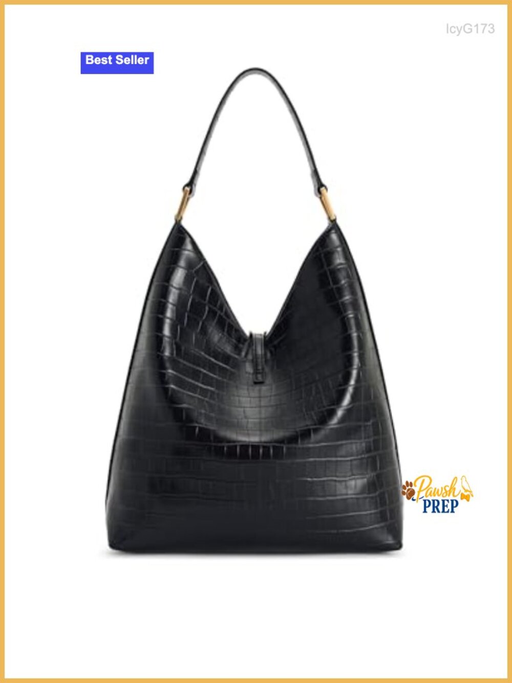 Croc-Embossed Vegan Leather Hobo Shoulder Bag Gold Hardware - Picture 4 of 6